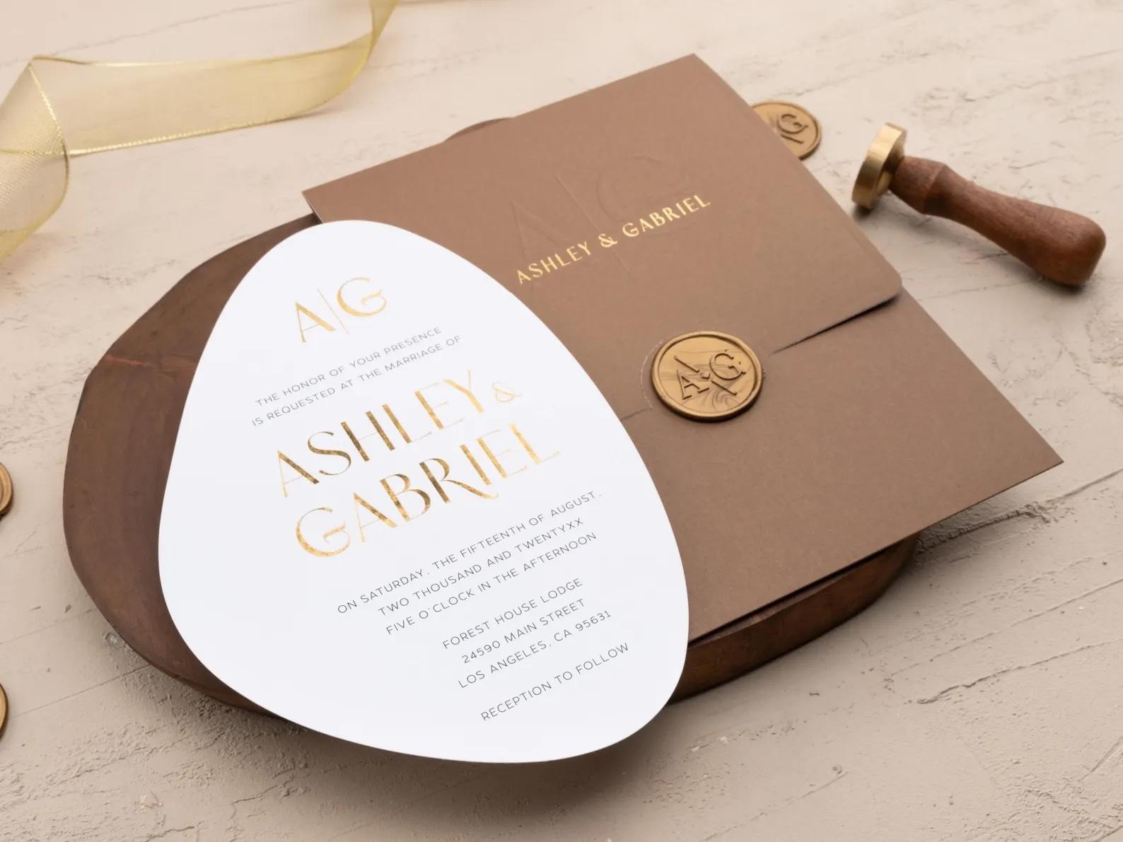 Brown and Gold Foil Wedding Invite