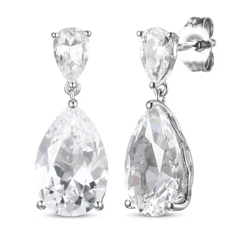 Pear-Shaped White Lab-Created Sapphire Dangle Earrings Sterling Silver