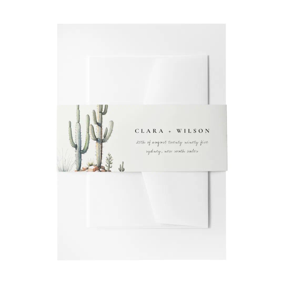 Western Boho Cactus Desert Landscape Wedding Invitation Belly Band