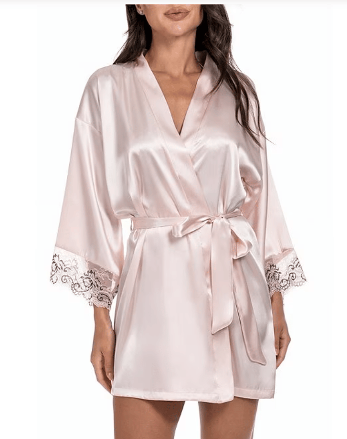 Satin 3/4 Sleeve Two-Tone Lace Coordinating Short Robe