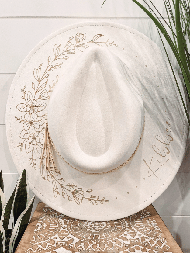 Bride Floral Burned Hat