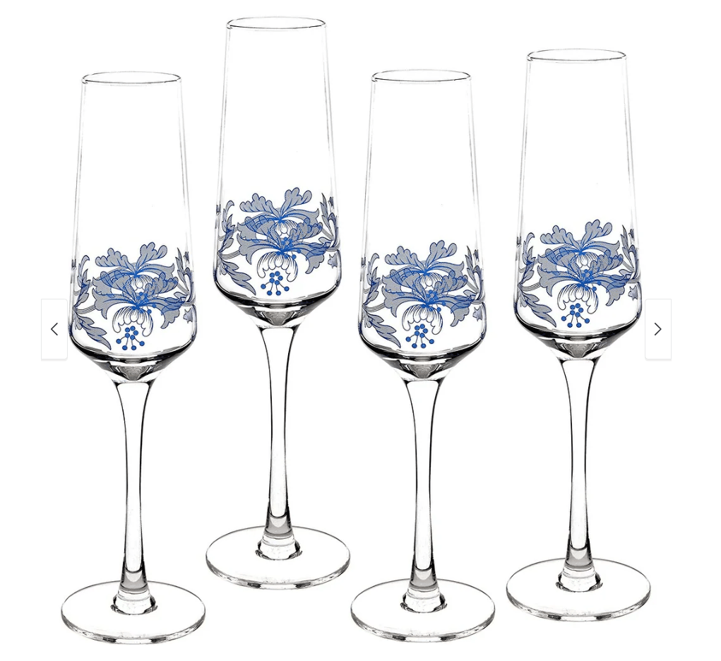 Spode Blue Italian Glassware Champagne Flutes