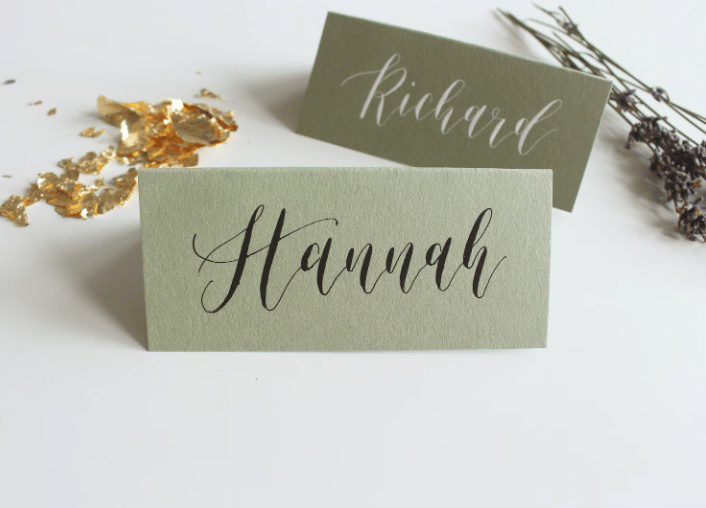 Olive Calligraphy Place Cards