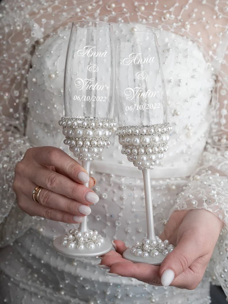 Peal Wedding Champagne Glasses