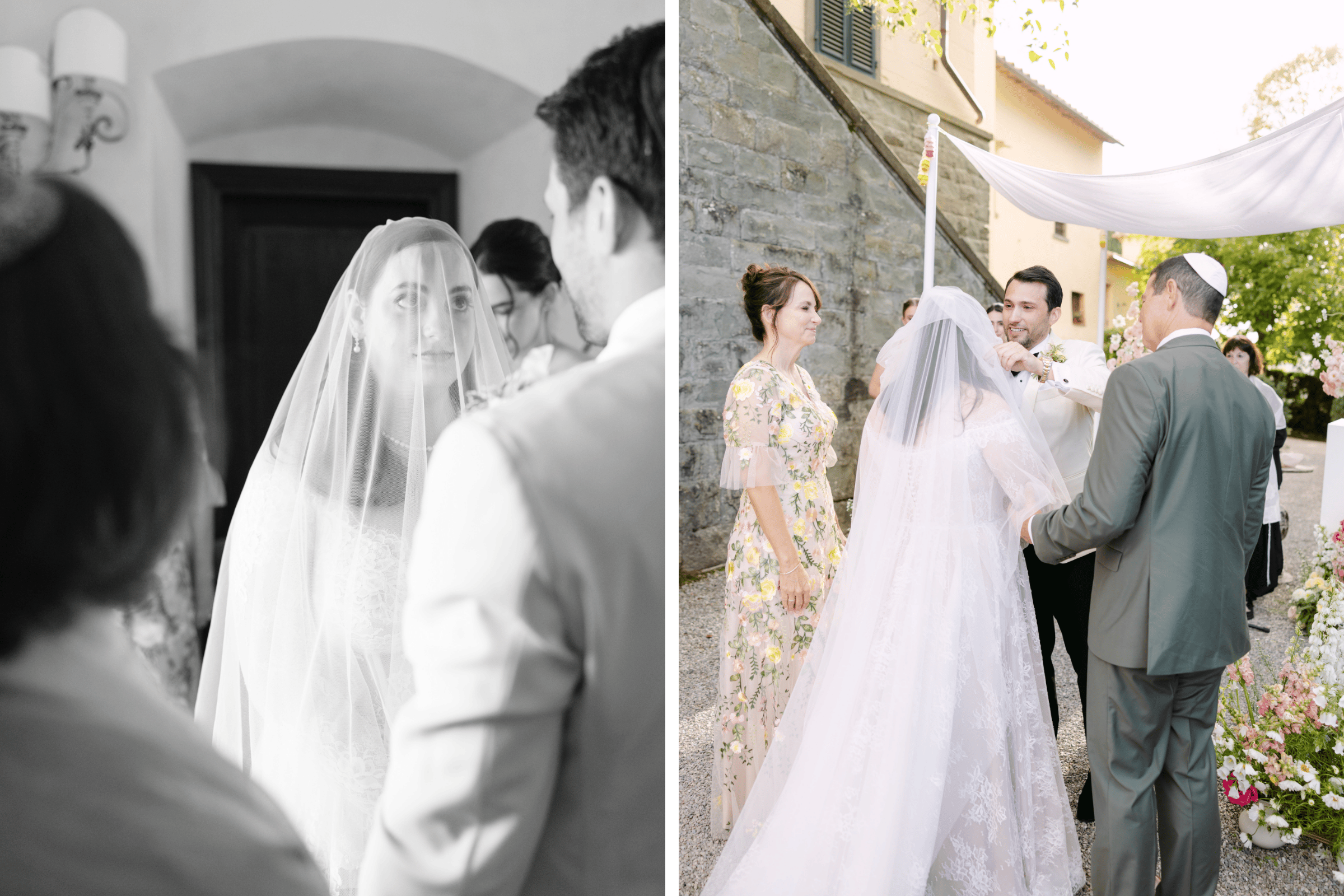 Before the ceremony, the groom gently lifts and lowers the bride’s veil, symbolizing that she is his heart’s true desire. The veil also reminds us that the beauty of the soul is what truly matters.