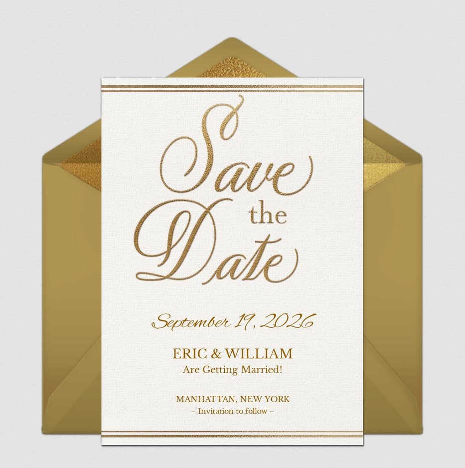 Embossed Gold Script Save the Date