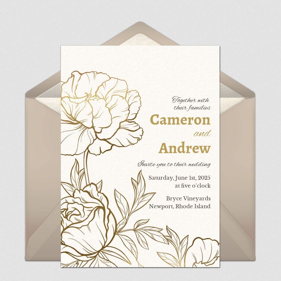 Gold Floral Line Art