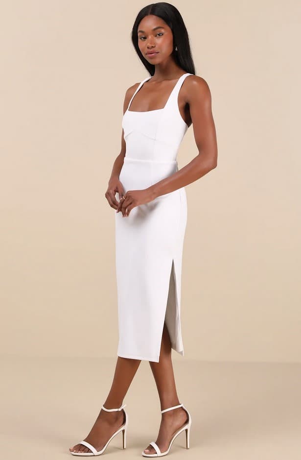 Vibrant Allure Square Neck Sleeveless Bodycon Midi Dress