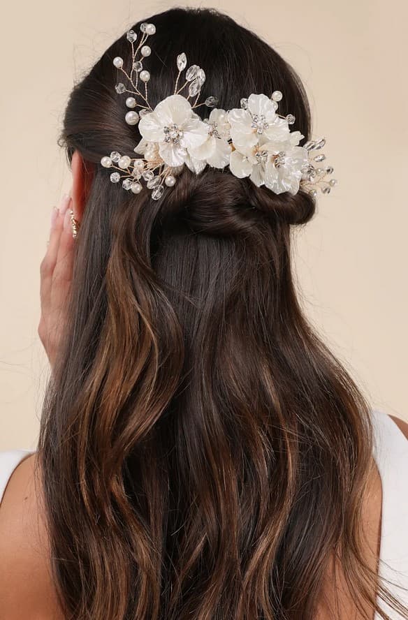 So Marvelous Gold Bead Flower Hair Comb