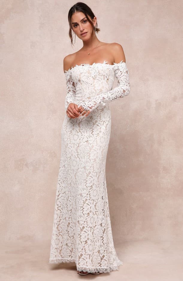 Romance Dreamer White Lace Off-The-Shoulder Maxi Dress