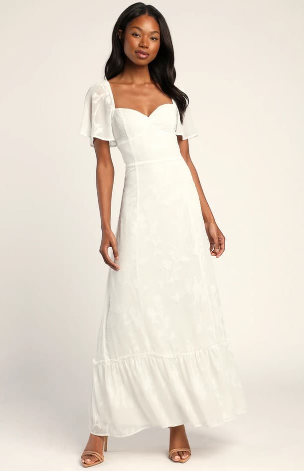 Tailor Made For You White Jacquard Lace-Up Maxi Dress