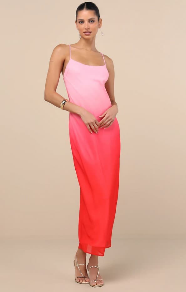 Ottavia Pink And Red Ombre Backless Maxi Dress
