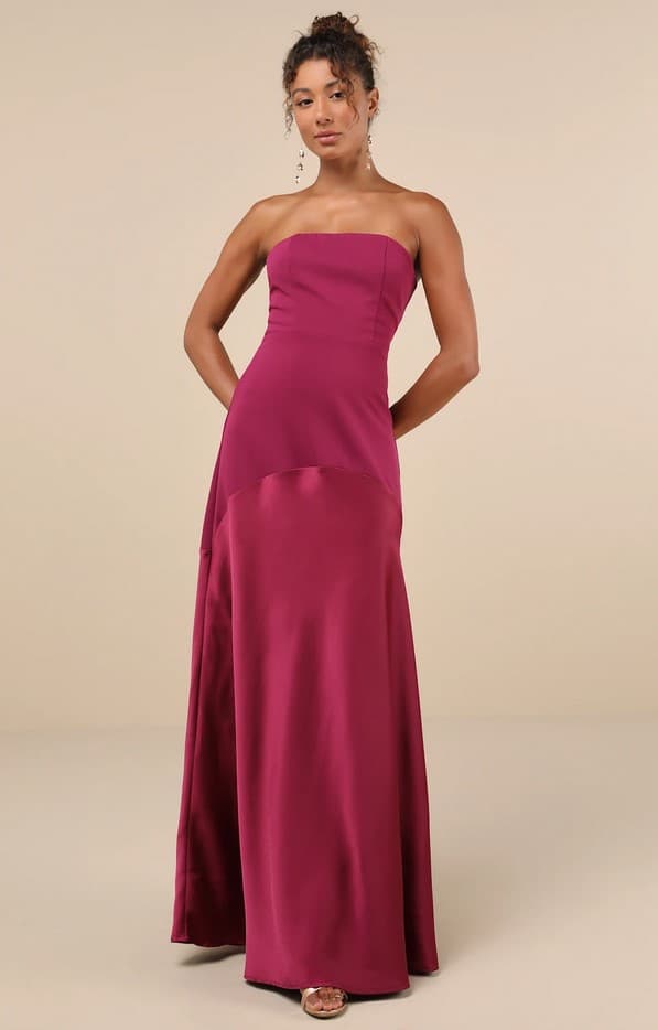 Compelling Style Plum Purple Strapless A-Line Maxi Dress