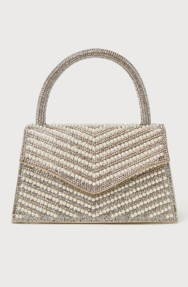 Glittery Aura Gold Rhinestone Pearl Crossbody Mini Bag