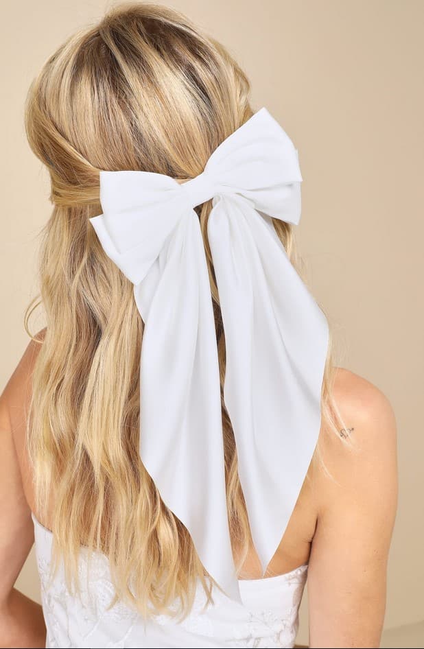 Adorable Inclusion White Satin Bow Hair Clip