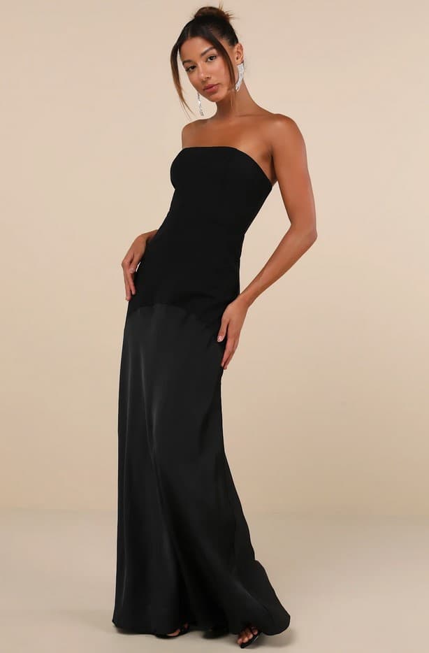 Compelling Style Black Strapless A-Line Maxi Dress