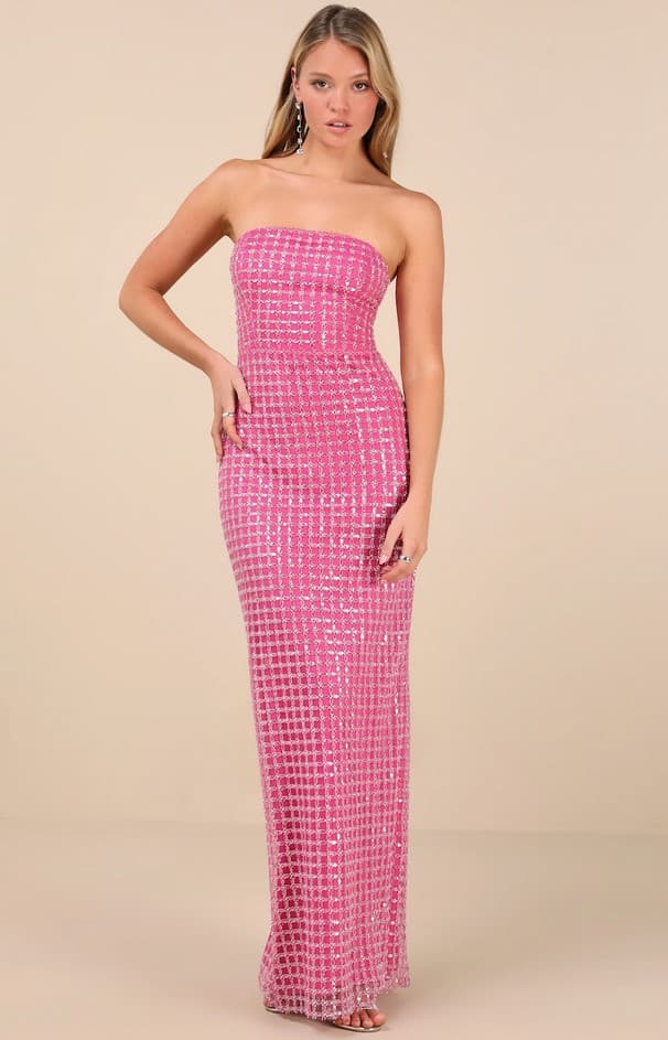 Perfectly Luxurious Pink Pearl Strapless Maxi Dress
