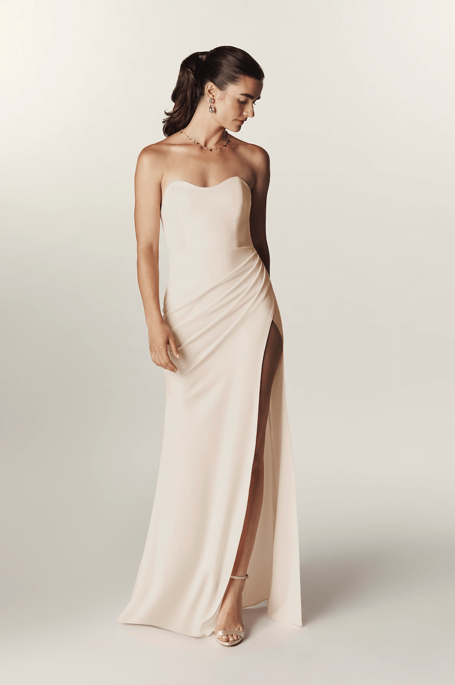 Strapless Crepe Draped Floor Length Dress