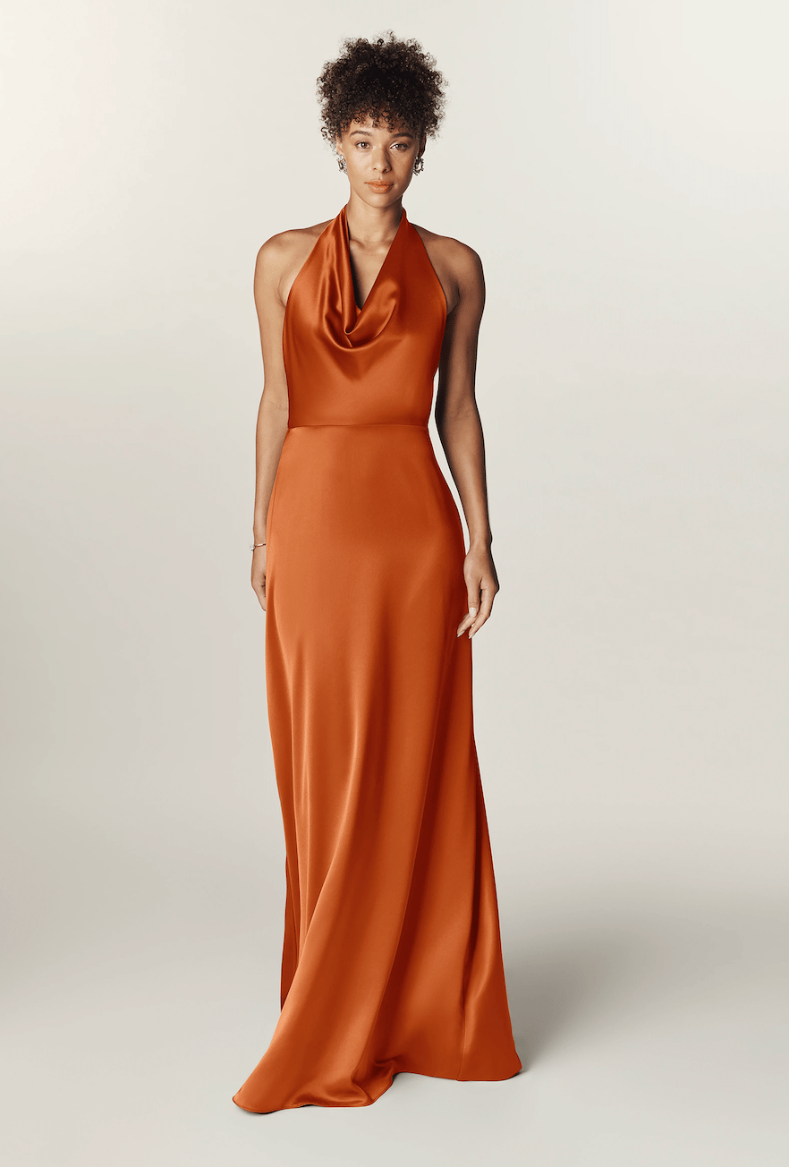 Halter Charmeuse A-line Floor Length Dress