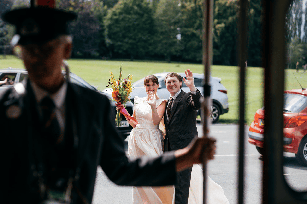 Waving goodbye to London bus