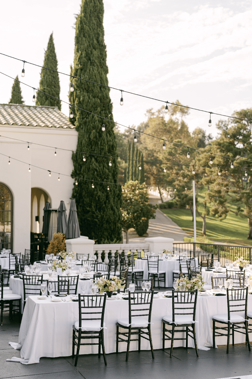 Reception set agaist the rolling hills of  Italian Villa Vibes.
