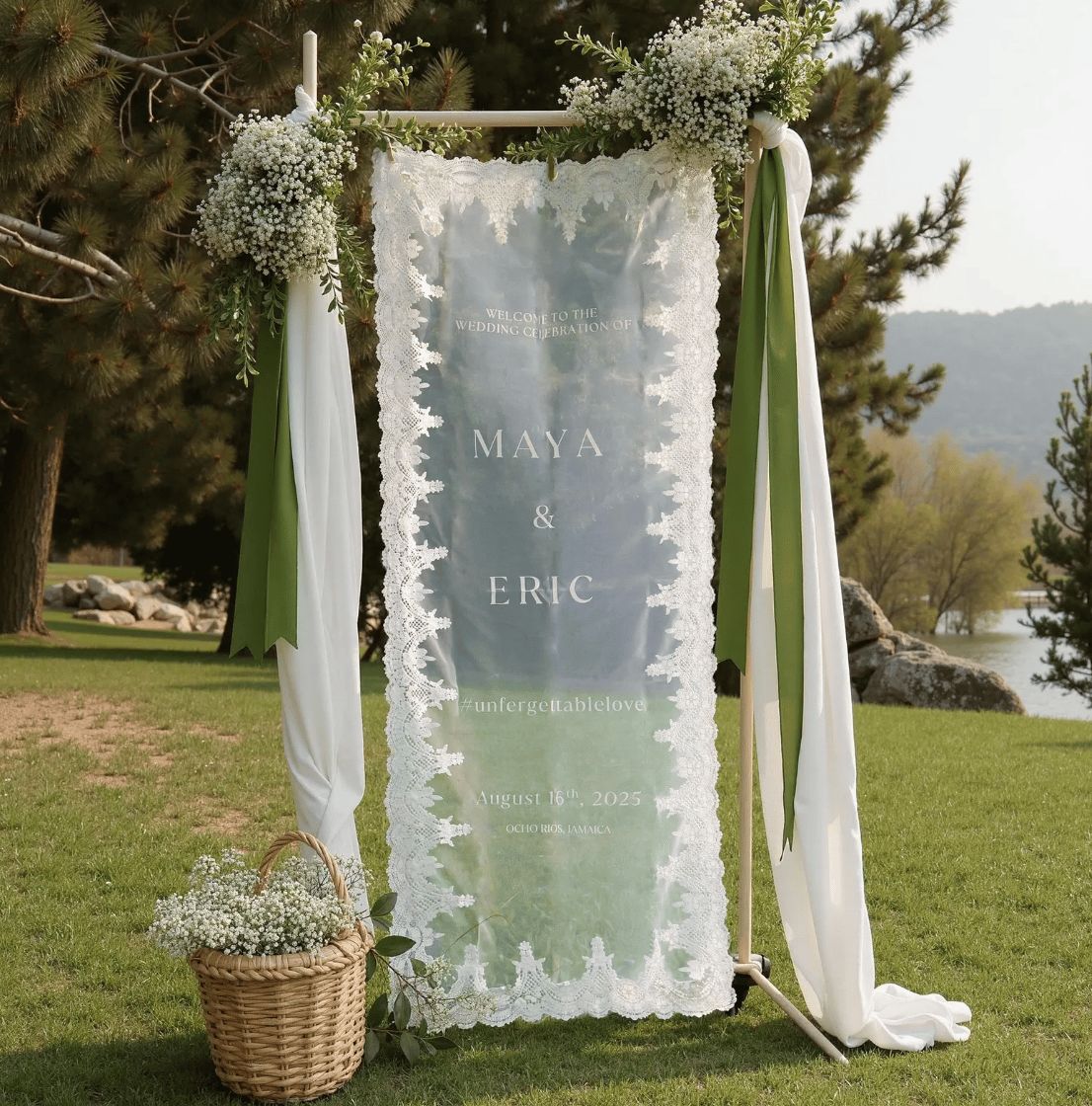 Laced Sheer Wedding Welcome Sign