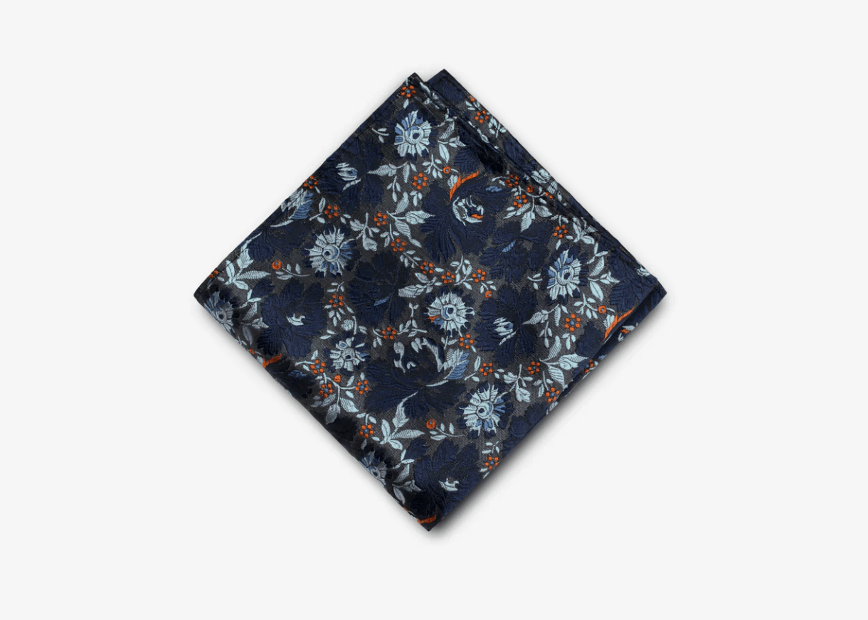 Blue Gray Floral Pocket Square