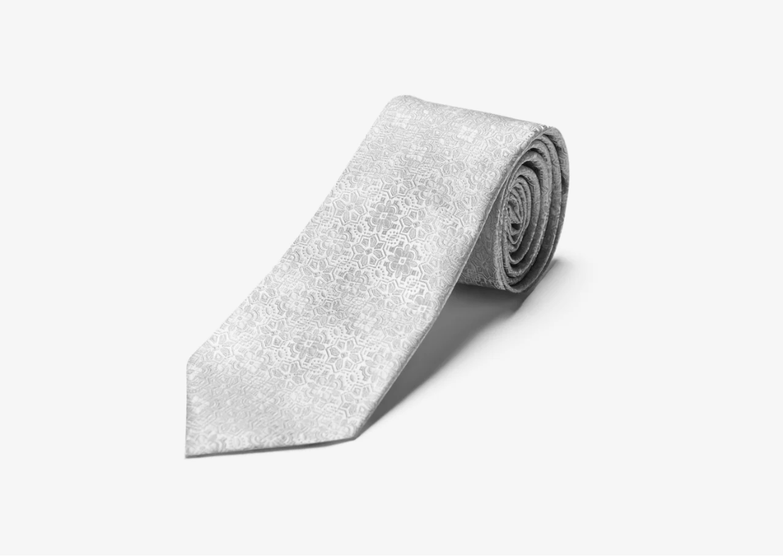 Silver Diamond Floral Long Tie