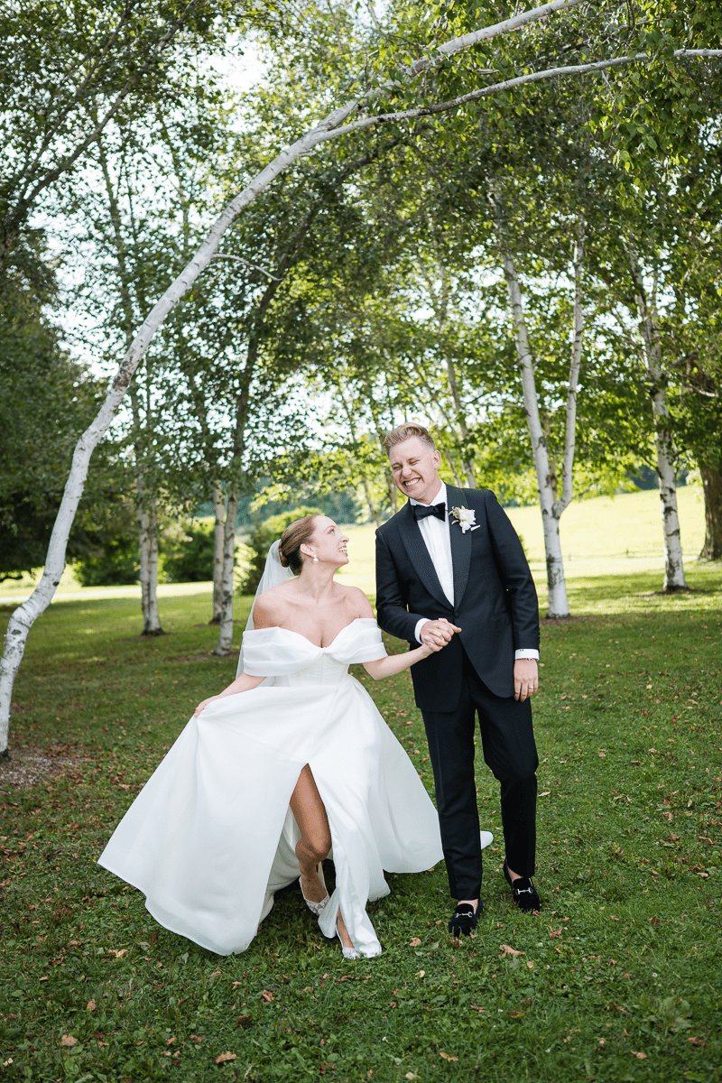 Bride and Groom within birch trees