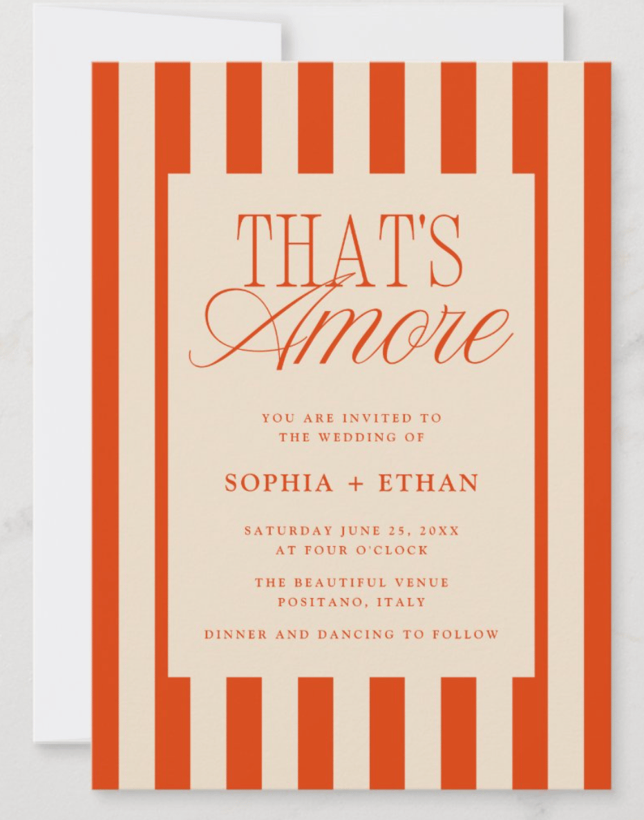 That's Amore Red Stripes Wedding Invitation