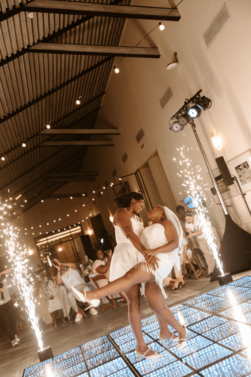 gold spark reveal during choreographed first dance