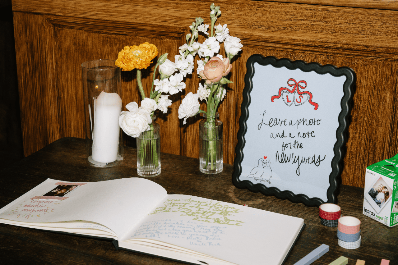 Hand-designed signage and guestbook