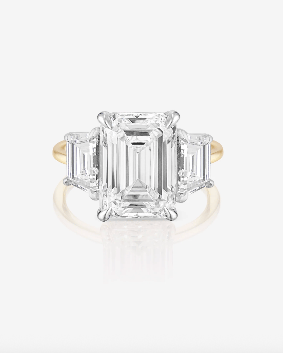 3.65 Emerald Lab Diamond in Whisper Thin® Three Stone with Trapezoids