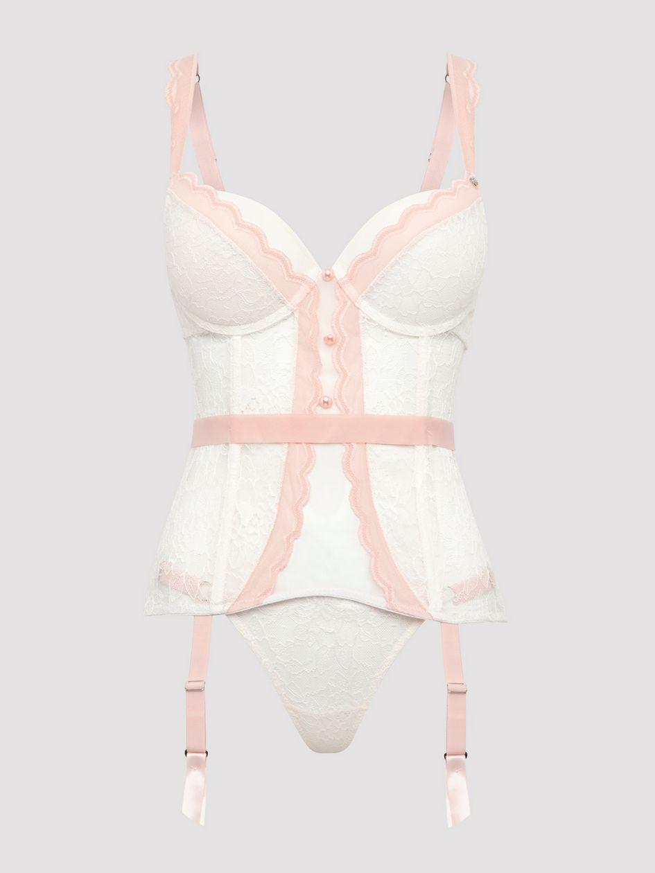 Lovehoney Bridal Plus Size Vintage Bliss Ivory Lace Open-Back Basque Set