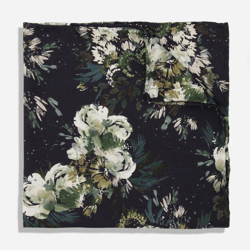 Kelly Ventura x Tie Bar Enchanted Meadow Black Pocket Square