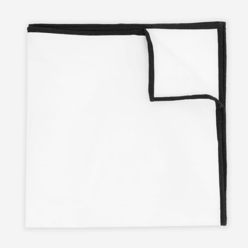 White Cotton With Border Black Pocket Square