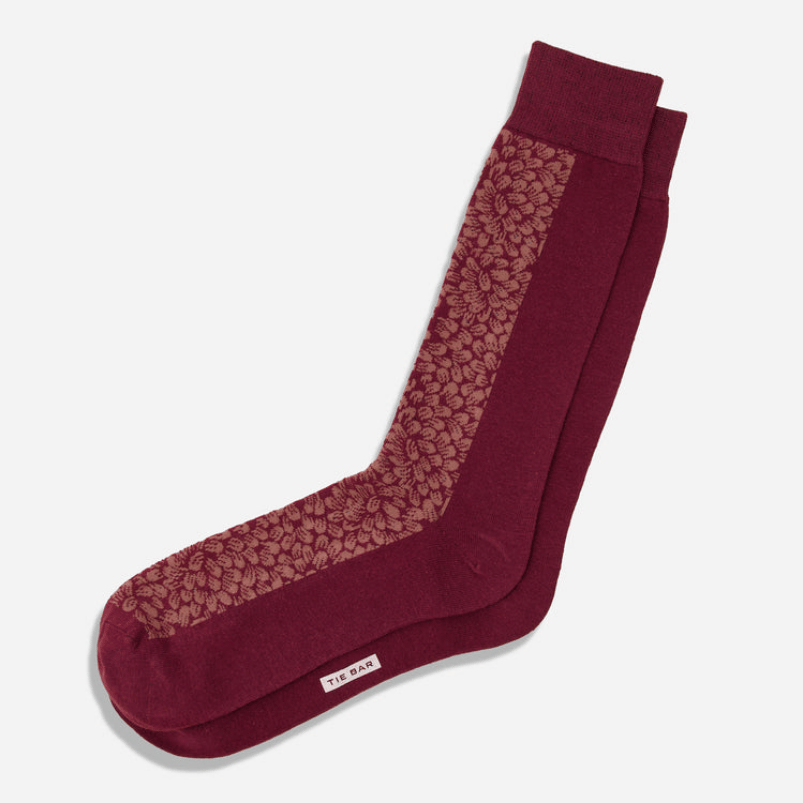 Bloom Floral Burgundy Dress Socks