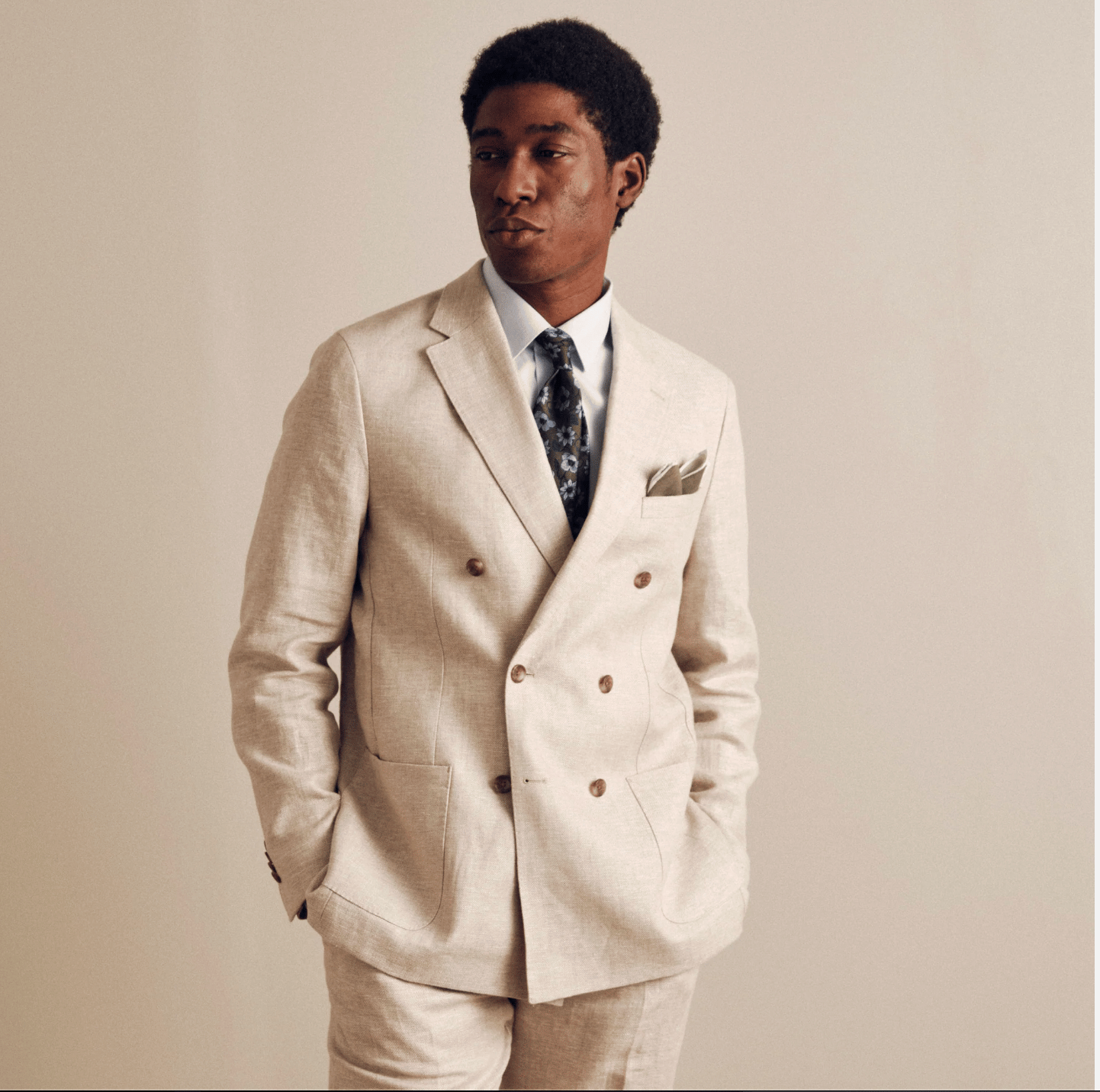 The Dearborn Linen Oatmeal Double Breasted Jacket