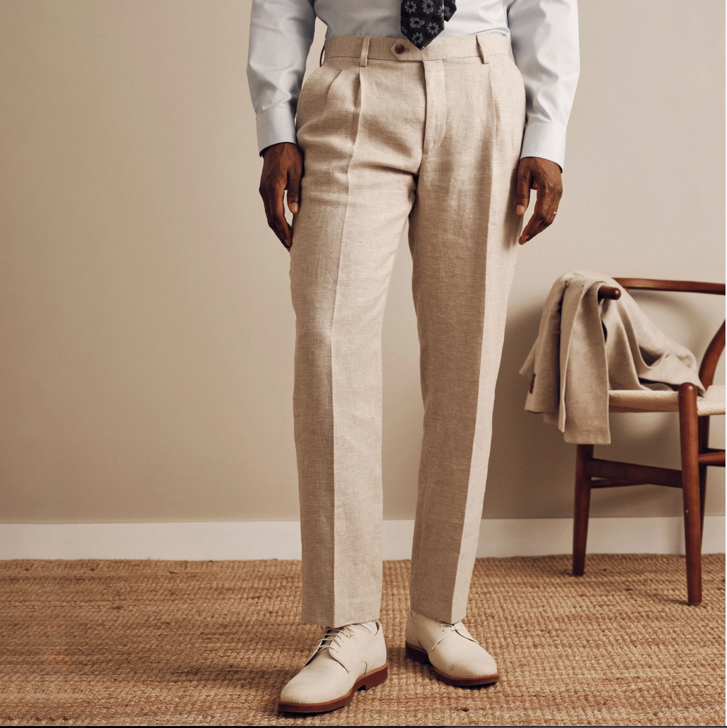 The Dearborn Linen Oatmeal Pleated Pant