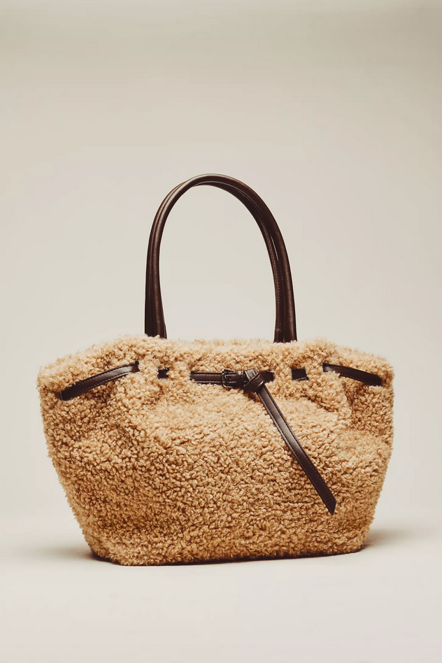 Belted Sherpa Tote Bag (Tan)