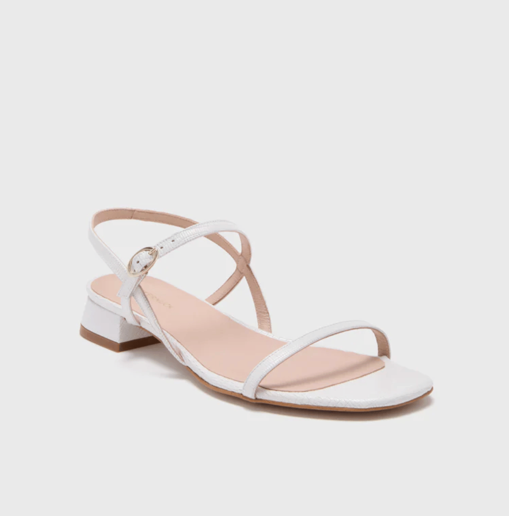 White Embossed Leather Evelyn Sandals