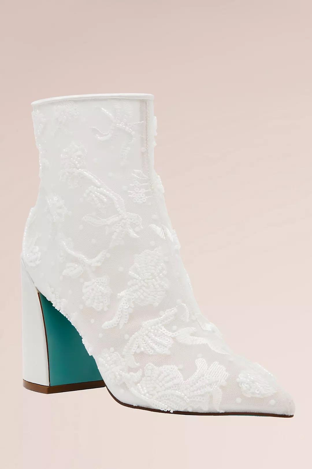 Floral Beaded Block Heel Booties