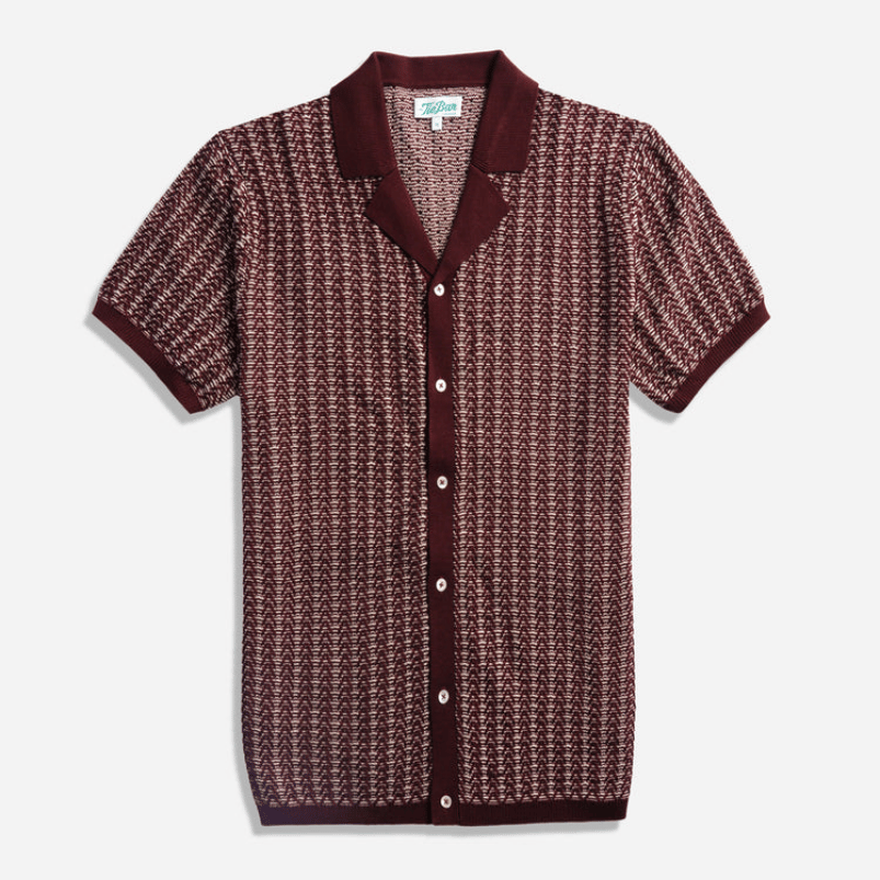 Chevron Lapel Full Placket Burgundy Polo