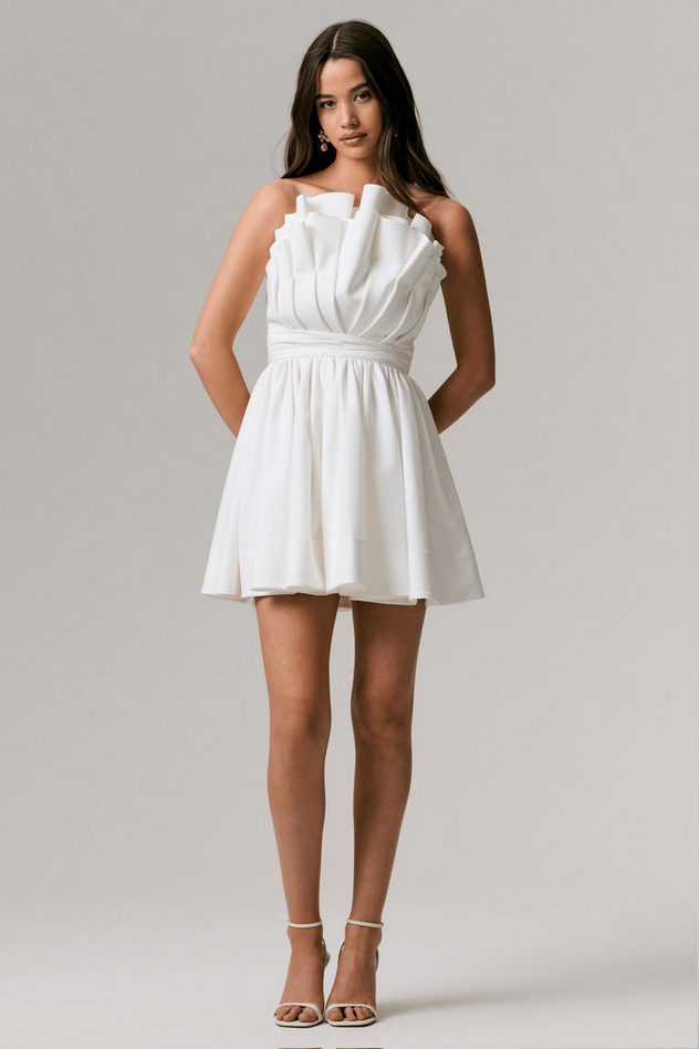 White Asymmetric Ruffled Mini Dress