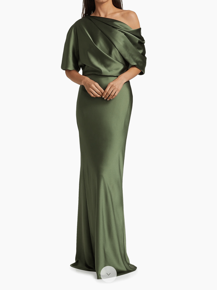 Amsale Satin One-Shoulder Gown