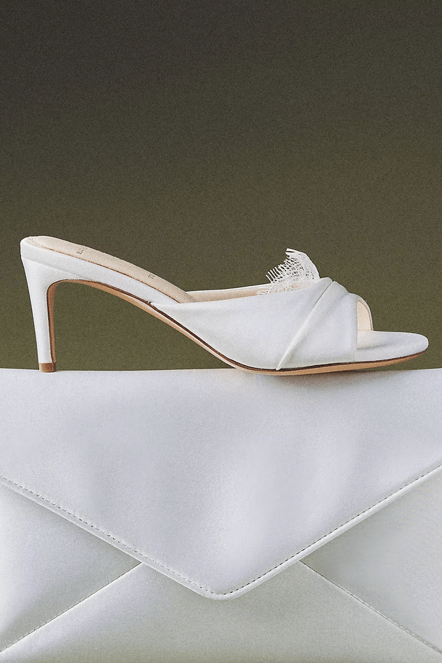 Black Suede Studio Lacey Ruched Satin Mule Heels