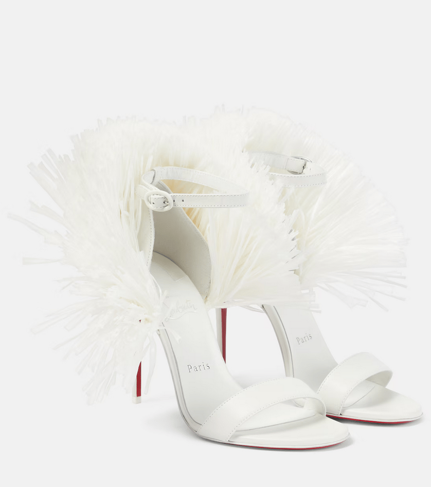 Bridal Loubigirl 100 Raffia-Trimmed Leather Sandals