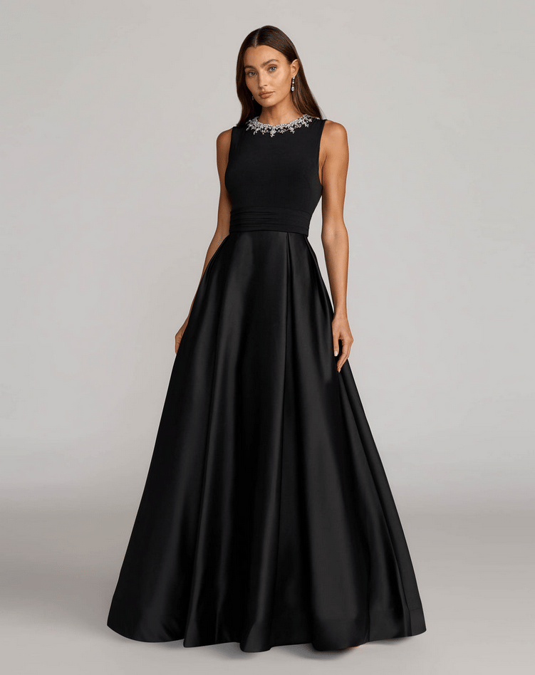Embellished High Neck Sleeveless A Line Gown