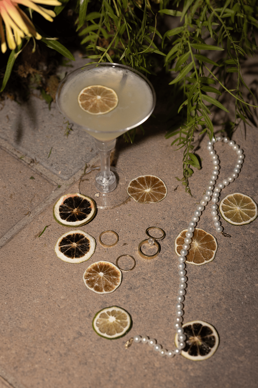 ewelry and cocktail details styled together.