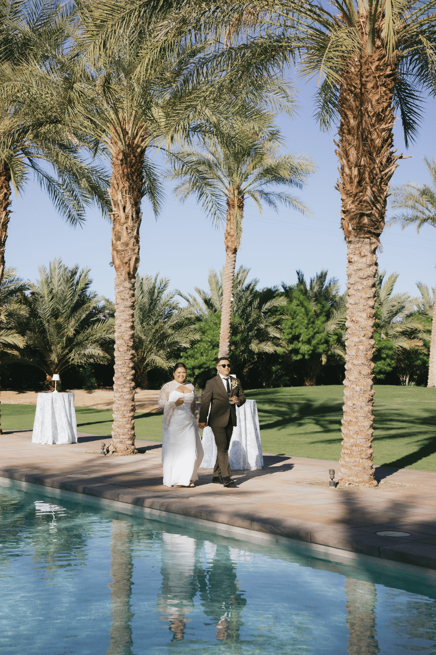 Poolside portraits in soft afternoon light.